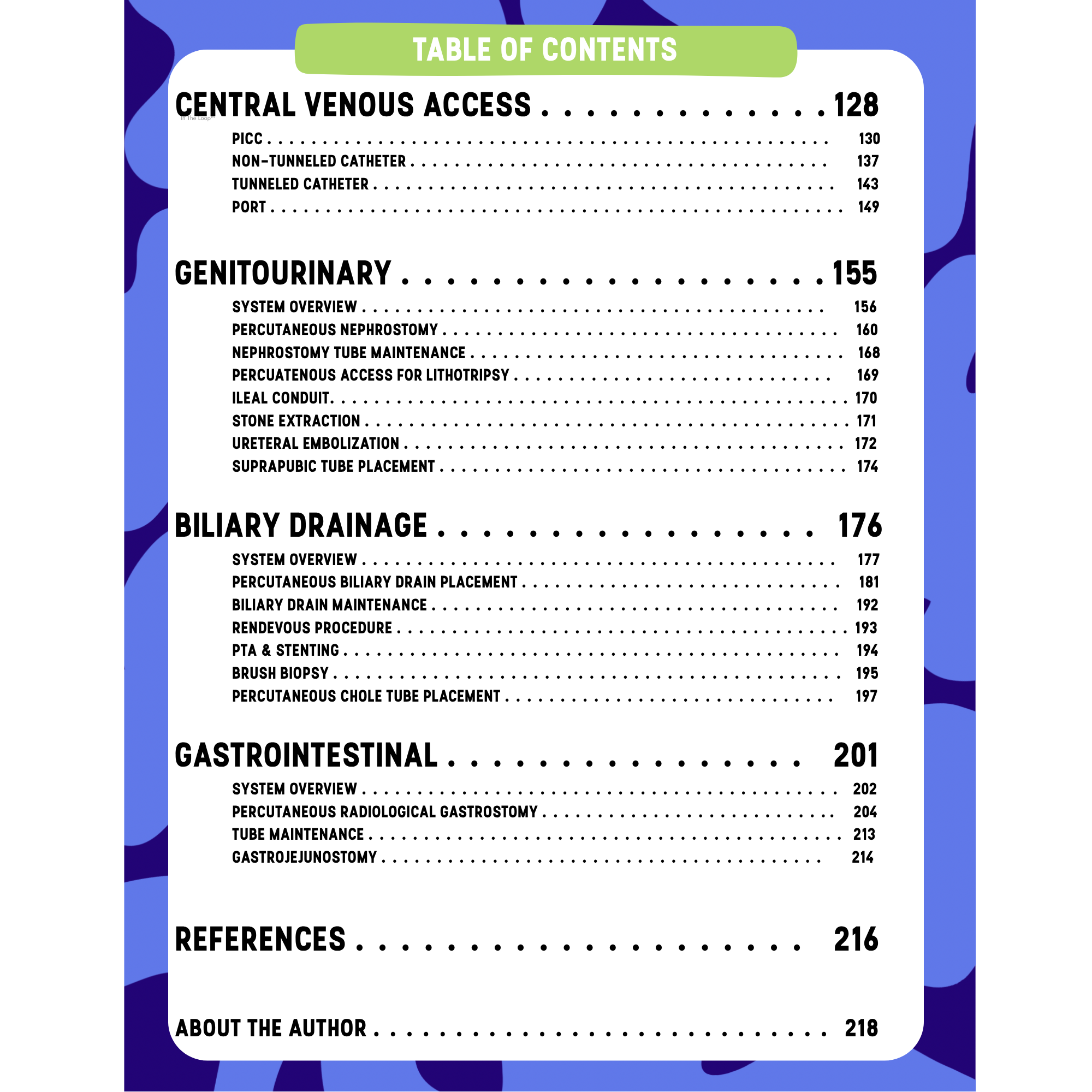 Table of contents pages 128 to 218