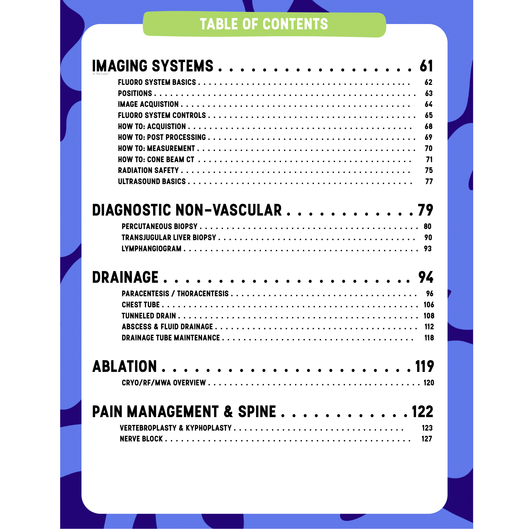 Table of contents pages 61 to 127
